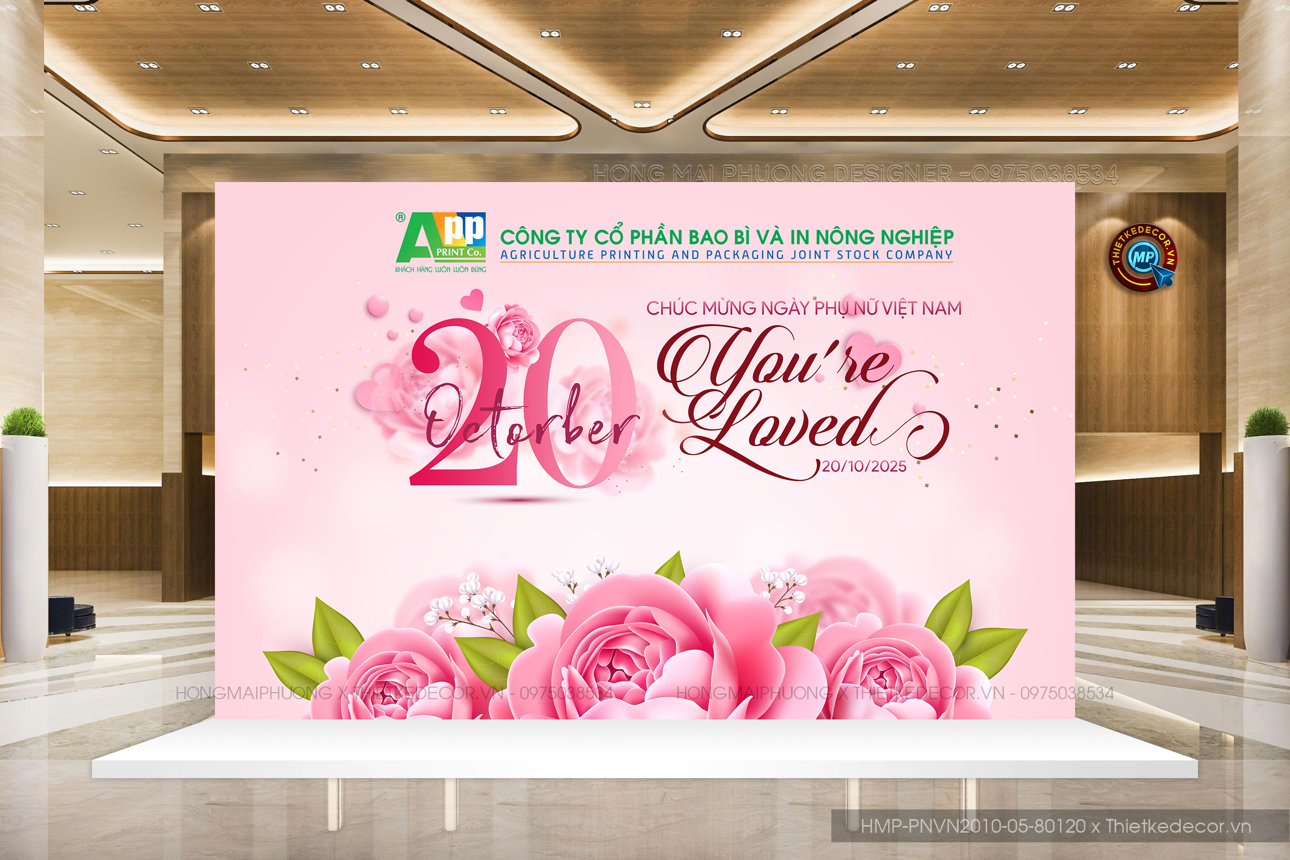 Backdrop Phụ nữ Việt Nam tone hồng hoa in bạt